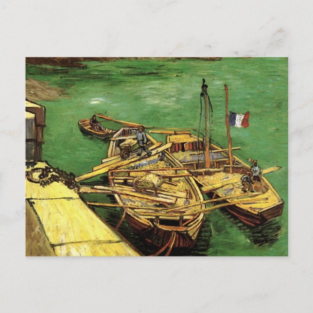 Postal Van Gogh Quay con hombres descargando barcazas de  (Anverso)
