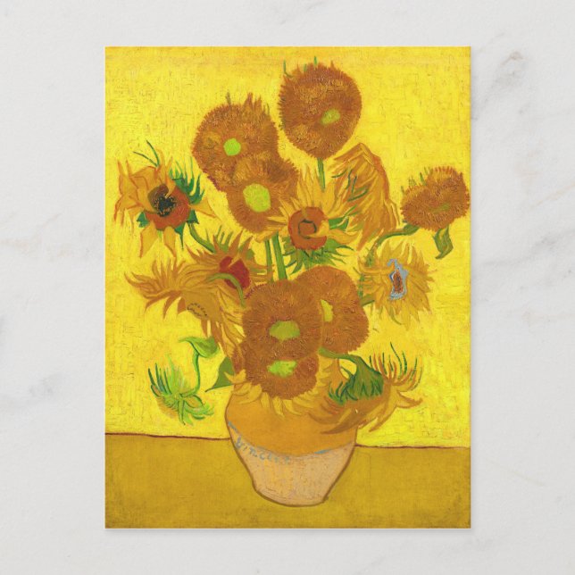 Postal Van Gogh Quince Girasoles En Un Bella Artes De Vas (Anverso)