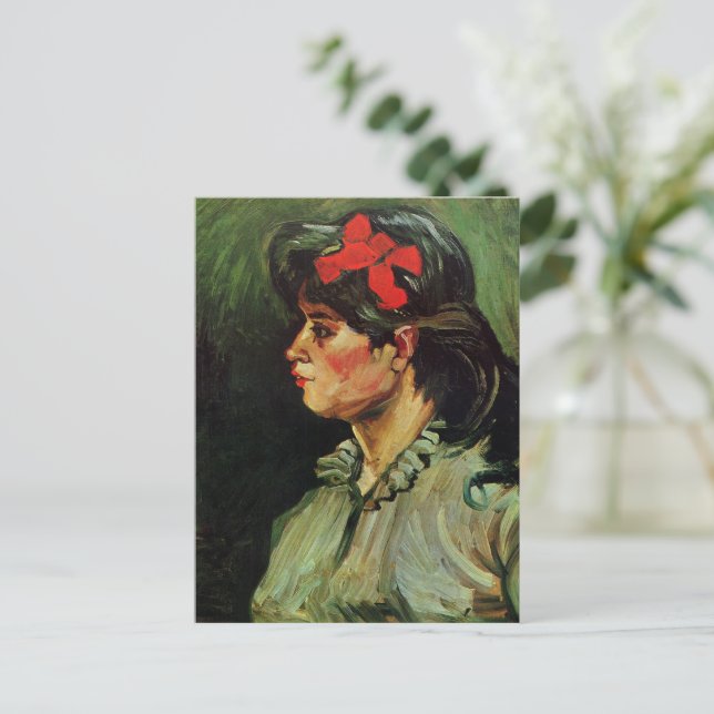 Postal Van Gogh - Retrato de mujer con cinta roja (Anverso de pie)