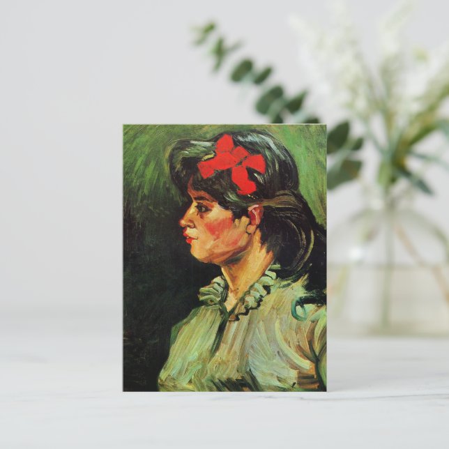 Postal Van Gogh - Retrato de mujer con cinta roja (Anverso de pie)