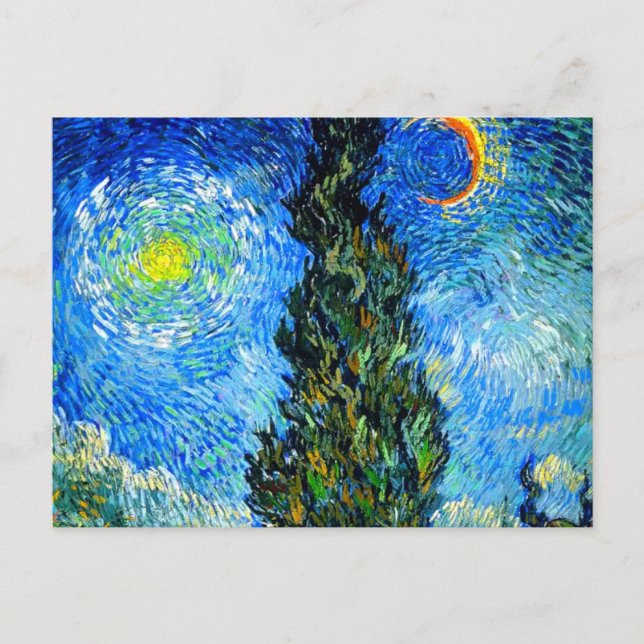Postal Van Gogh Road con Cypress y Star (Anverso)