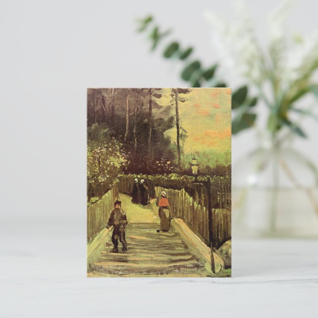Postal Van Gogh - Sendero inclinado en Montmarte (Anverso de pie)