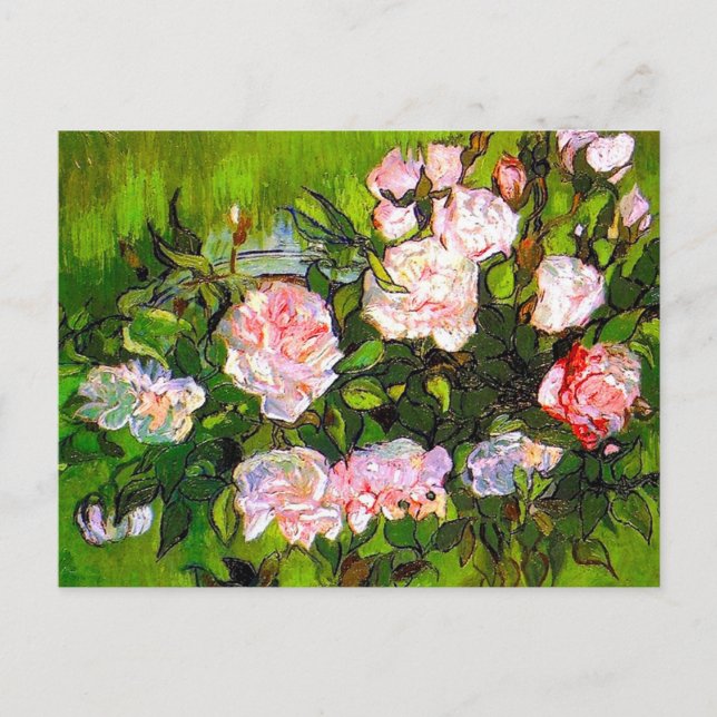 Postal Van Gogh sigue con la vida con rosas rosas rosas (Anverso)