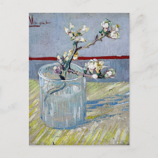 Postal van Gogh Spring Flowing Almond en un vaso (Anverso)