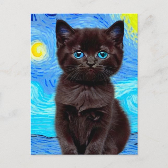 Postal Van Gogh Starry Night Black Cat (Anverso)