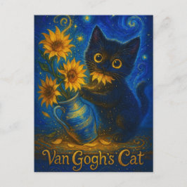 Postal Van Gogh Starry Night Black Cat con girasoles