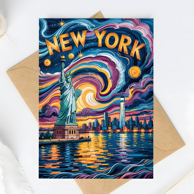 Postal Van Gogh Starry Night New York Liberty Travel (Subido por el creador)