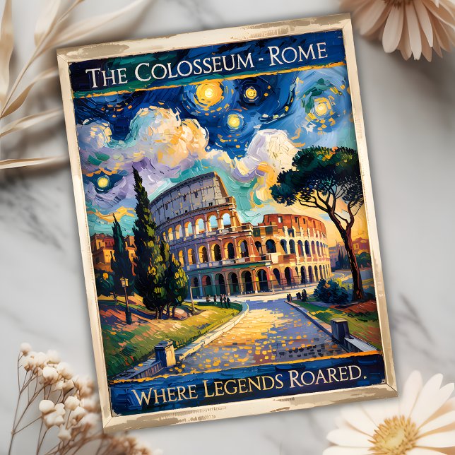 Postal Van Gogh Starry Night Roma Colosseum Travel (Italy Rome Colosseum in Van Gogh Starry Night Style)