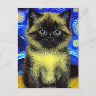 Postal Van Gogh Starry Night Siamese Cat