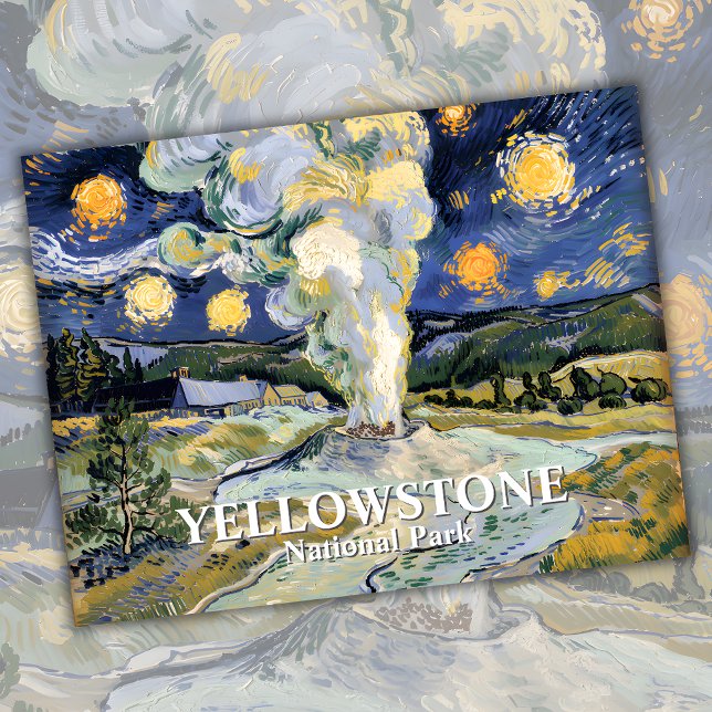 Postal Van Gogh Starry Night Yellowstone Old Faith Art (Van Gogh Starry Night Yellowstone Old Faithful Art Postcard)