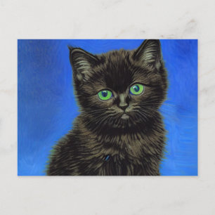 Postal Van Gogh Style Black Kitten