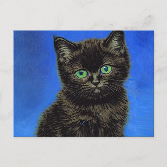 Postal Van Gogh Style Black Kitten (Anverso)