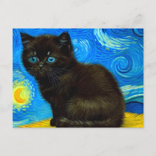 Postal Van Gogh Style Starry Night Cat