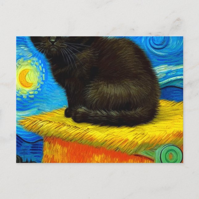 Postal Van Gogh Style Starry Night Cat (Anverso)