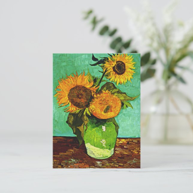 Postal Van Gogh - Sunflowers, Three, (Anverso de pie)