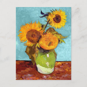 Postal Van Gogh - Tres Girasoles En Un Jarrón - Arte Fino