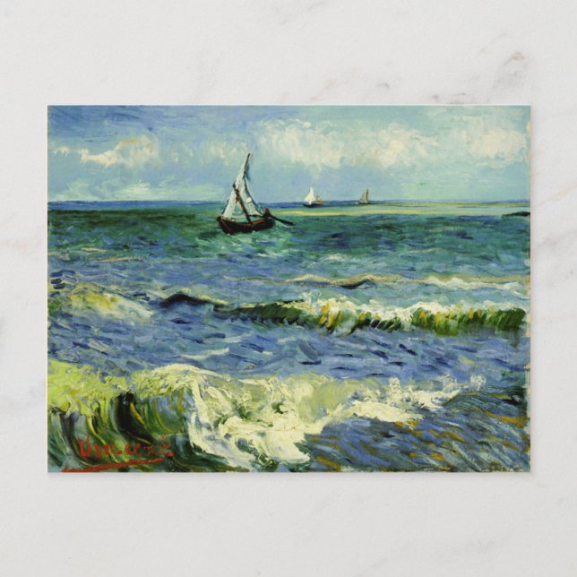 Postal Van Gogh - Un barco pesquero en el mar (Anverso)