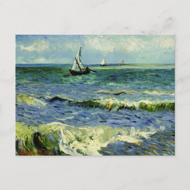 Postal Van Gogh - Un barco pesquero en el mar (Anverso)