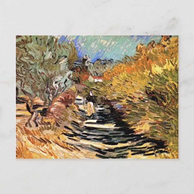 Postal Van Gogh - Una Carretera En Saint-Remy Con Figura  (Anverso)