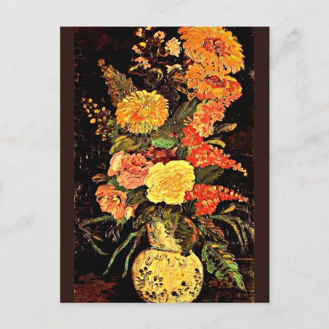 Postal Van Gogh - Vase con Asters, Salvia, otras flores (Anverso)