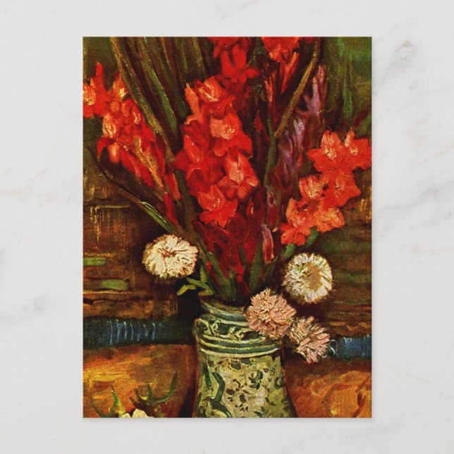 Postal Van Gogh - Vase con gladiolas rojas (Anverso)