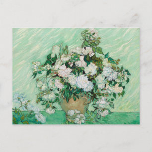 Postal Van Gogh Vase con pintura floral de rosas rosas ro