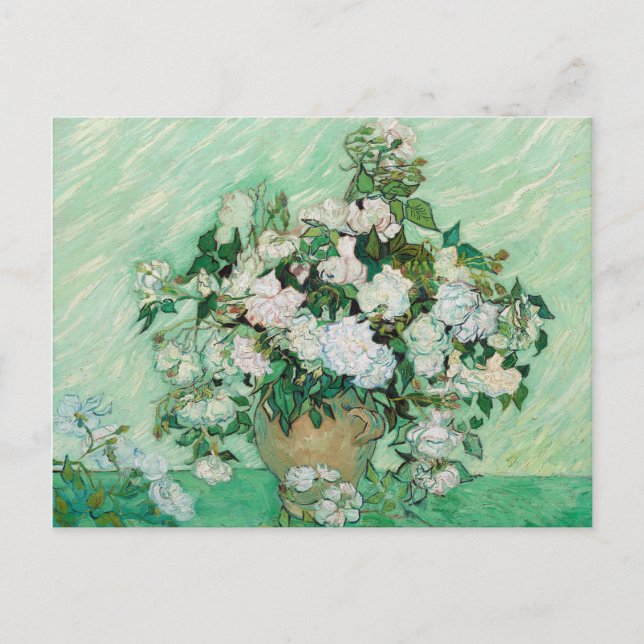 Postal Van Gogh Vase con pintura floral de rosas rosas ro (Anverso)