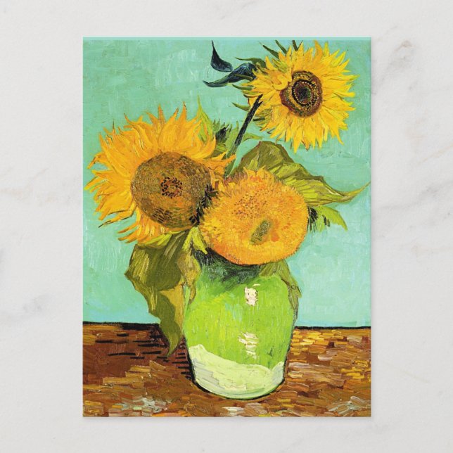 Postal Van Gogh - Vase con tres girasoles (Anverso)