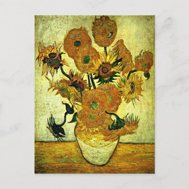 Postal Van Gogh - Vase de vida fija con 14 girasoles (Anverso)