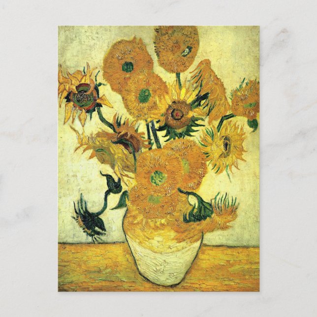 Postal Van Gogh - Vase de vida fija con 14 girasoles (Anverso)