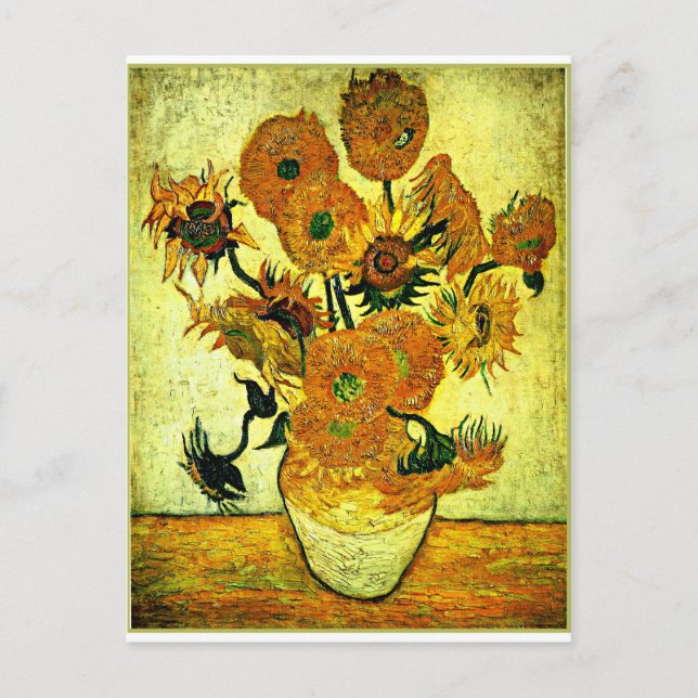 Postal Van Gogh - Vase de vida fija con 14 Sunflowers Pos (Anverso)