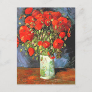 Postal Van Gogh Vase Red Poppies Floral Still Life