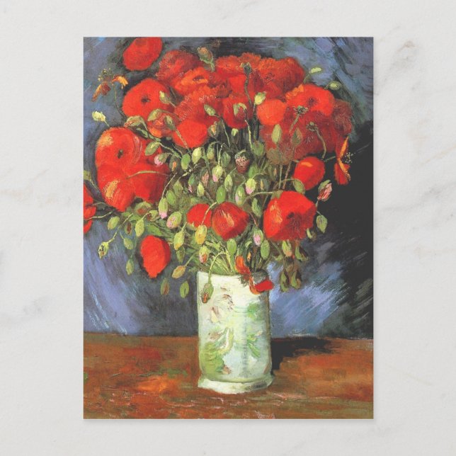 Postal Van Gogh Vase Red Poppies Floral Still Life (Anverso)