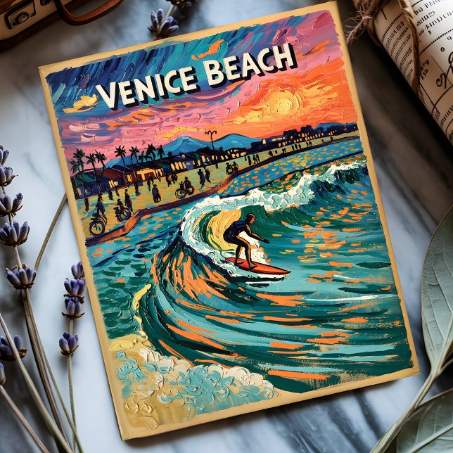 Postal Van Gogh Venice Beach Surf California Retro Travel (Subido por el creador)