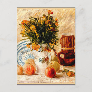 Postal Van Gogh - Vida muerta con café y flores
