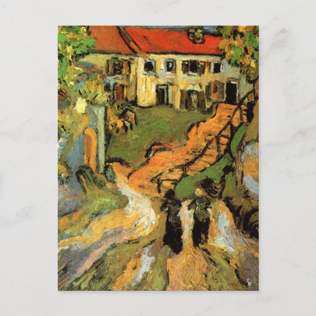 Postal Van Gogh Village Street y Steps Auvers, figuras (Anverso)