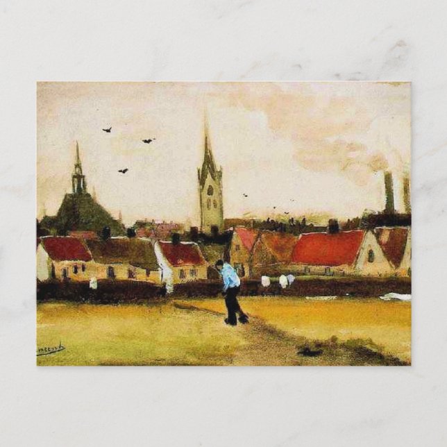 Postal Van Gogh - Vista de La Haya con Nueva Iglesia, (Anverso)