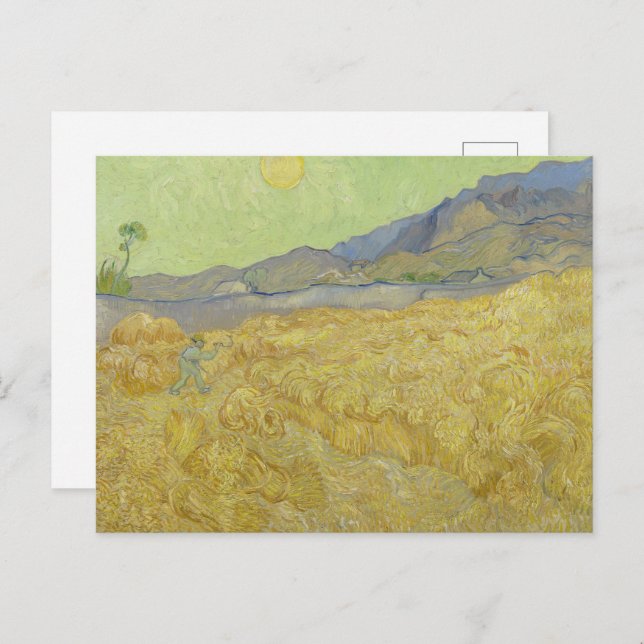 Postal van Gogh Wheat Stacks with Reaper Yellow & Green (Anverso / Reverso)