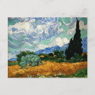 Postal Van Gogh - Wheatfield con un árbol ciprés