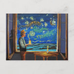 Postal Van Gogh y las luciérnagas nocturnas estrelladas<br><div class="desc">Van Gogh sueña la noche estrellada con las luciérnagas. Originalmente una pintura al óleo sobre lienzo</div>