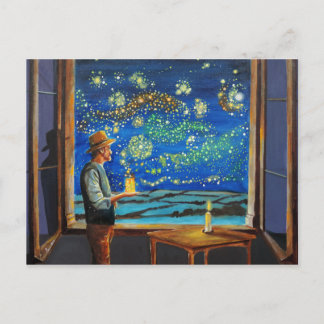 Postal Van Gogh y las luciérnagas nocturnas estrelladas