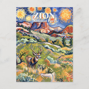 Postal Van Gogh Zion Animal Ciervo Colorido Cañón Persona
