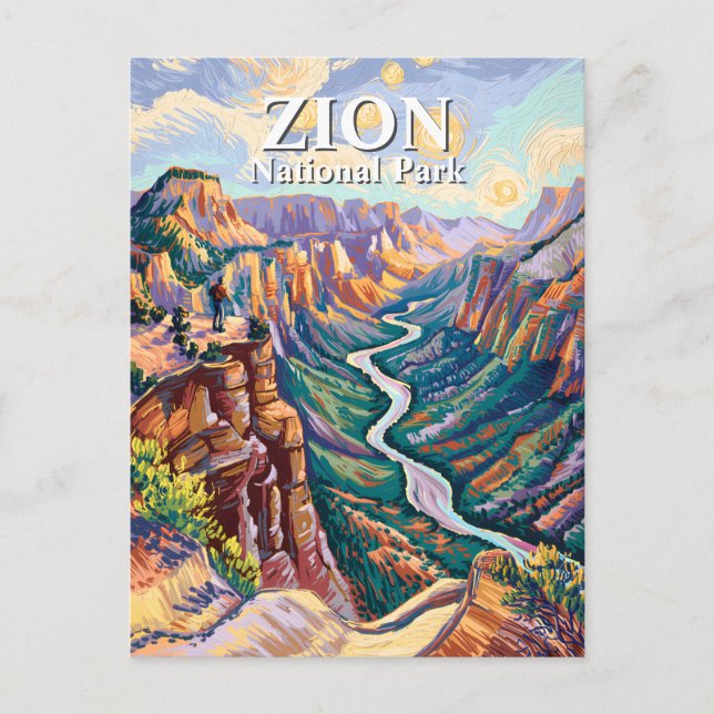 Postal Van Gogh Zion National Park Canyon River Hiking (Anverso)