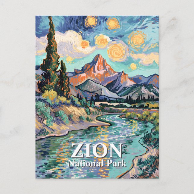 Postal Van Gogh Zion Watchman Virgin River Sunset Custom (Anverso)