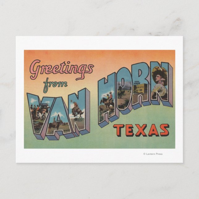 Postal Van Horn, Texas - Escenas de letras grandes (Anverso)