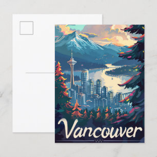 Postal Vancouver Canadá Ilustracion de viaje retro vintag