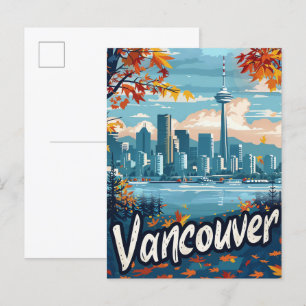 Postal Vancouver Canadá Ilustracion de viaje retro vintag