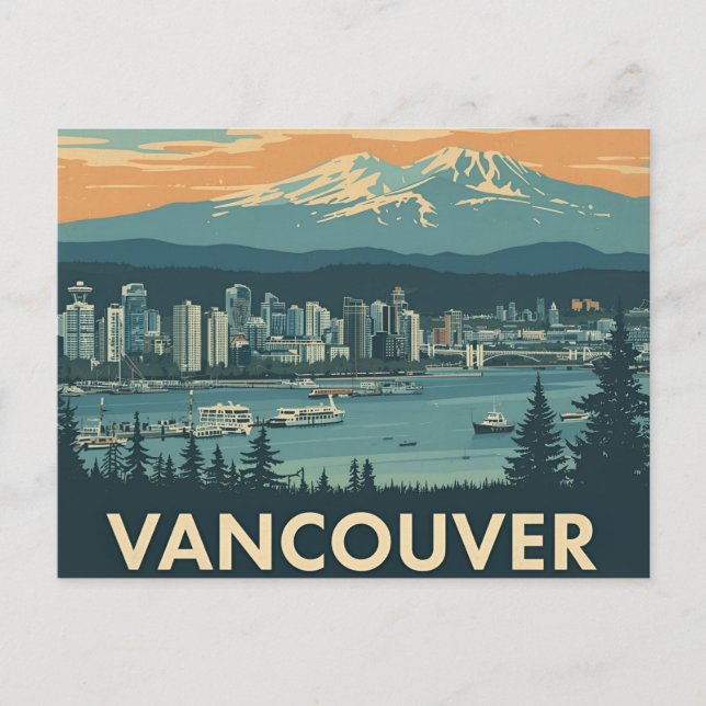 Postal Vancouver Canadá Viajes Arte Vintage (Anverso)