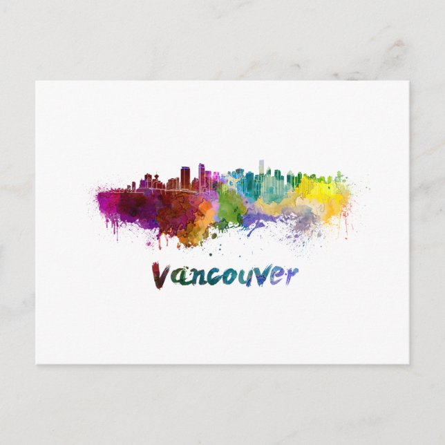 Postal Vancouver skyline in watercolor (Anverso)