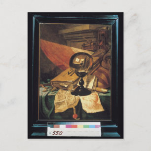 Postal Vanitas con una bola de cristal
